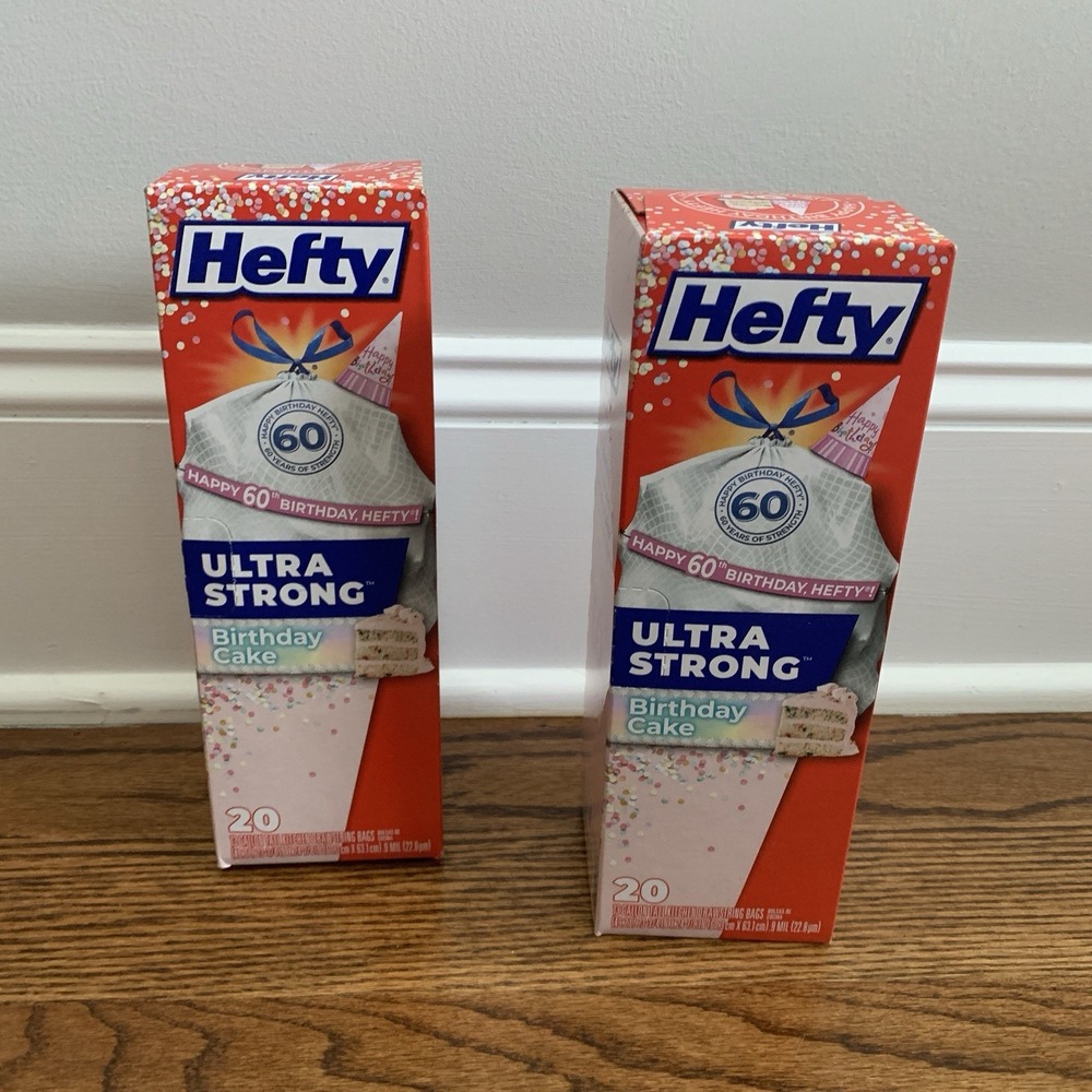 60th Anniversary Birthday Cake Scented Hefty Ultra Strong Trash Bags  X 2 Boxes